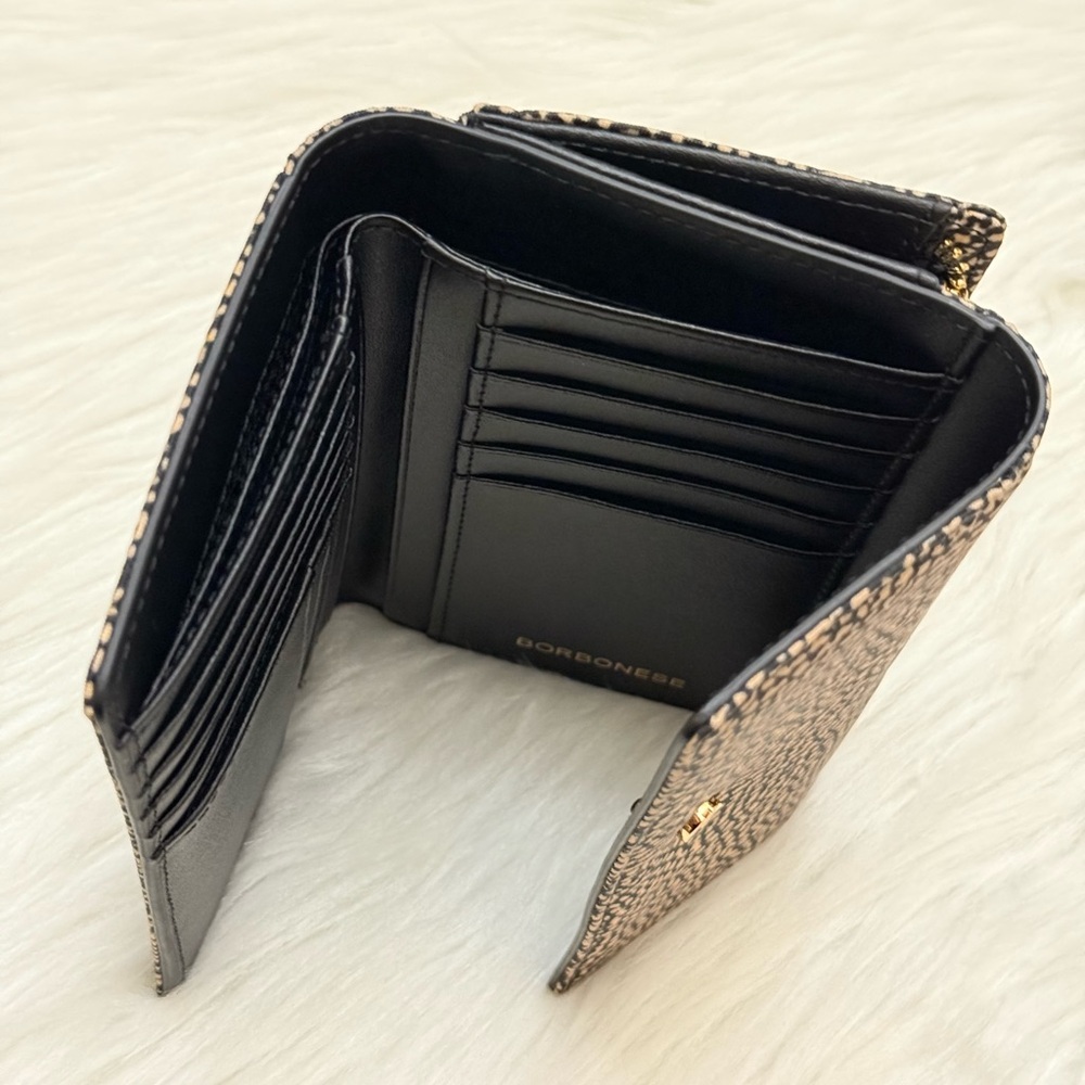 BORBONESE - BLACK TAN NYLON OP NATURALE NERO MEDIUM SIZED TRIFOLD SNAP WALLET - Picture 8 of 16